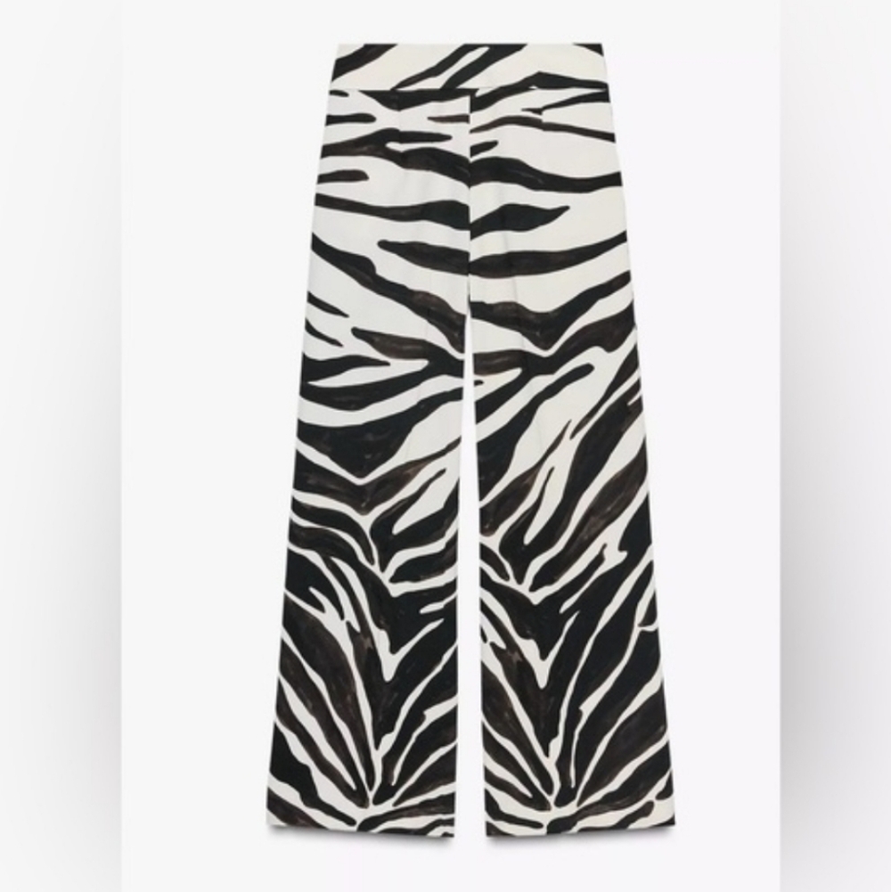 Zara Black Satin Top with Black & White Zebra Wide-Leg Pants - Picture 3 of 8
